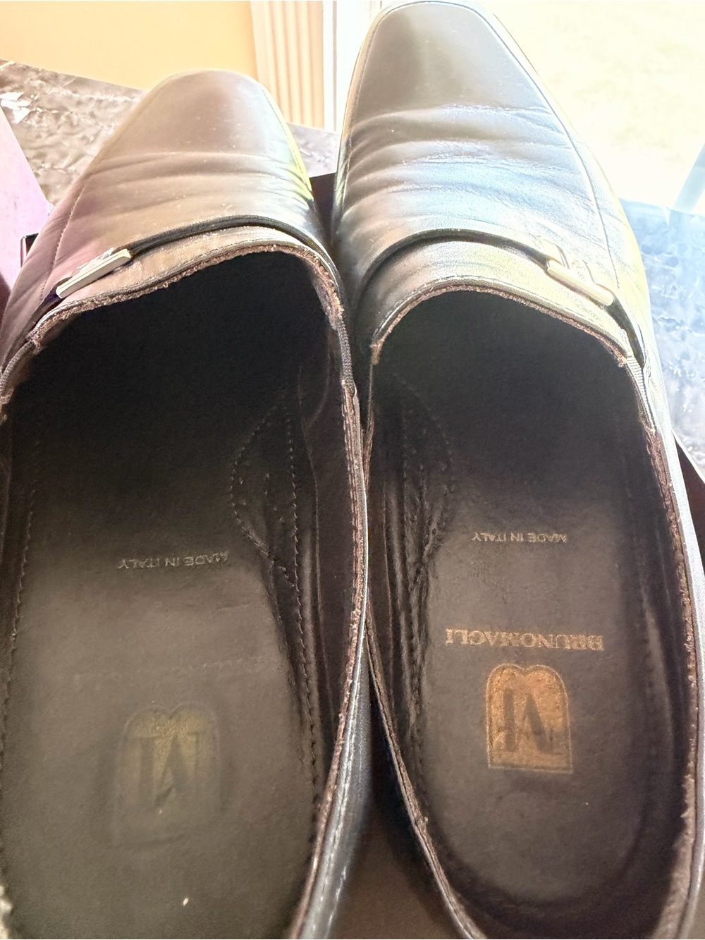Bruno Magli Black Leather Slip-On Loafer with Silver Accent - Picture 7 of 10